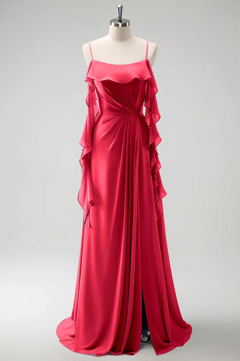 A-Line Spaghetti Straps Chiffon Long Dress with Slit