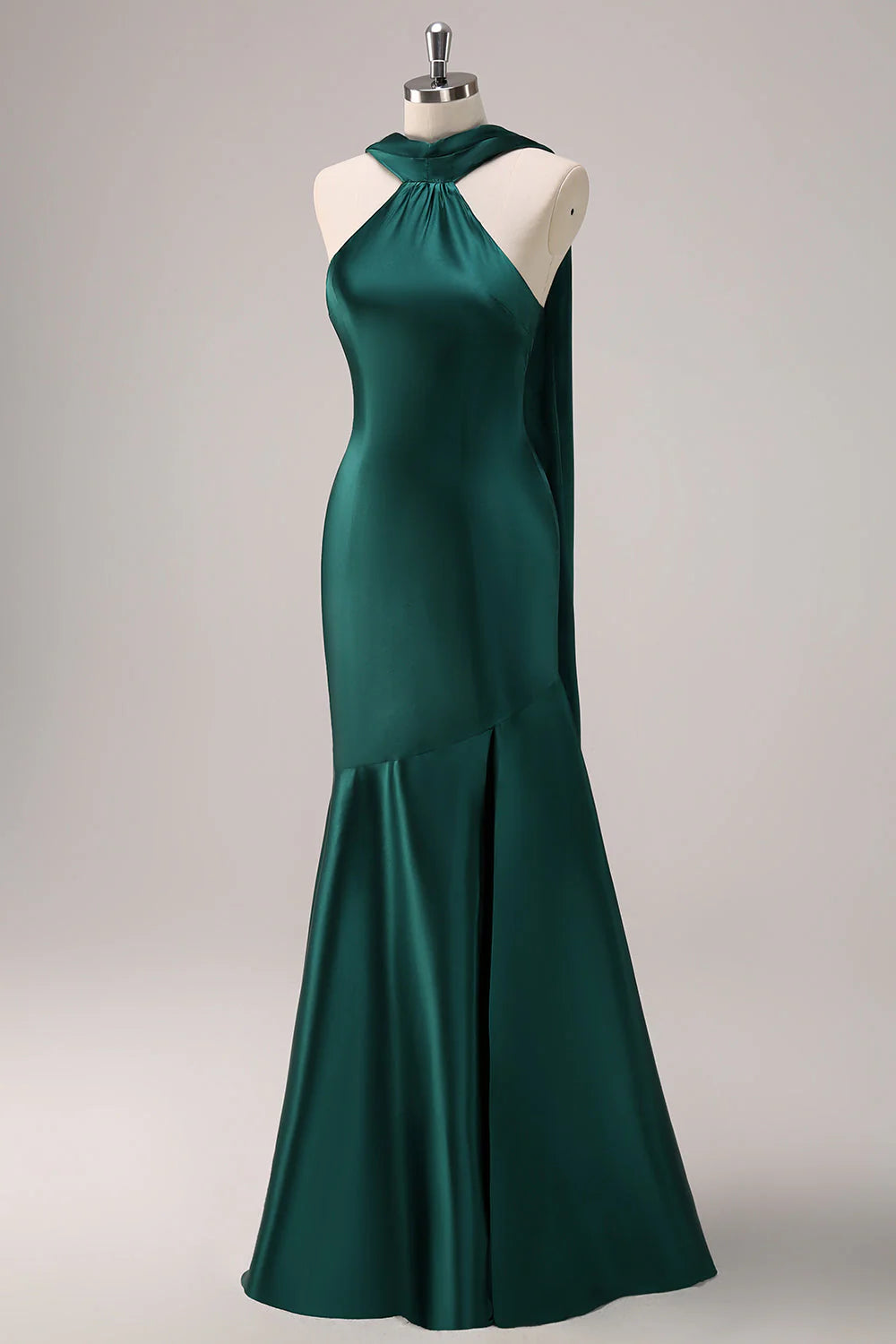 Dark Green Halter Satin Mermaid Dress