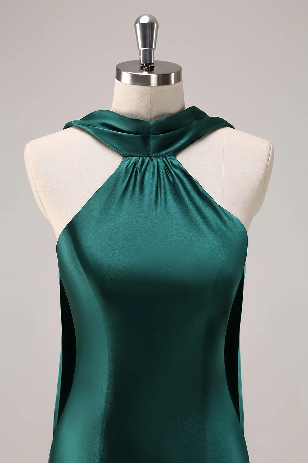 Dark Green Halter Satin Mermaid Dress