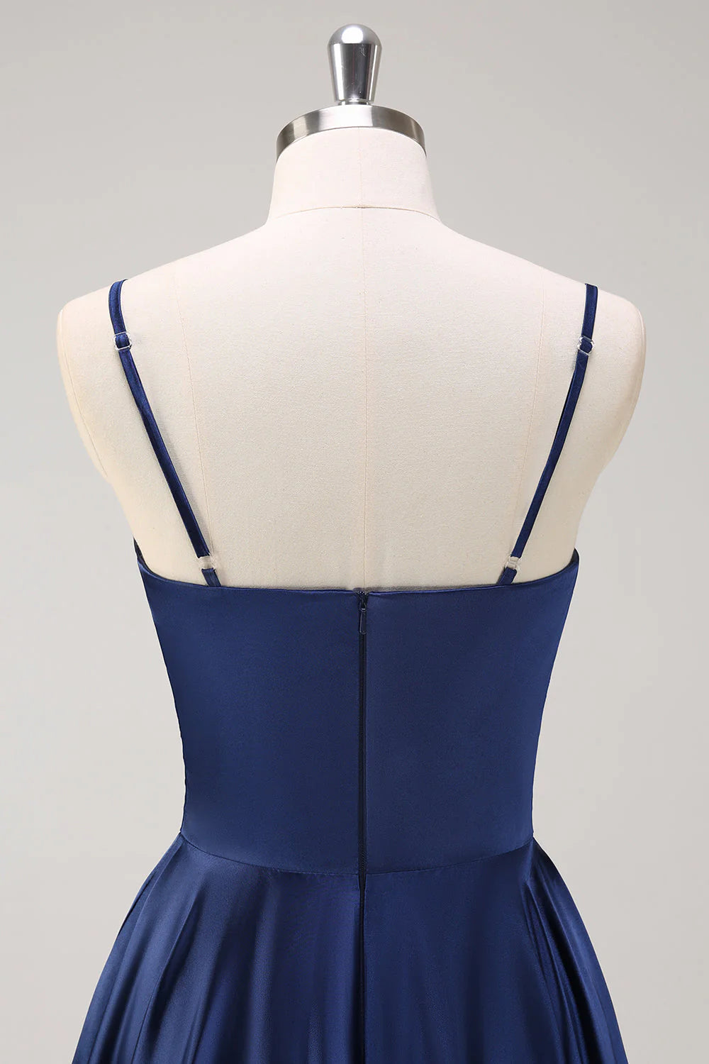 Navy A-Line Spaghetti Straps Tea Length Dress