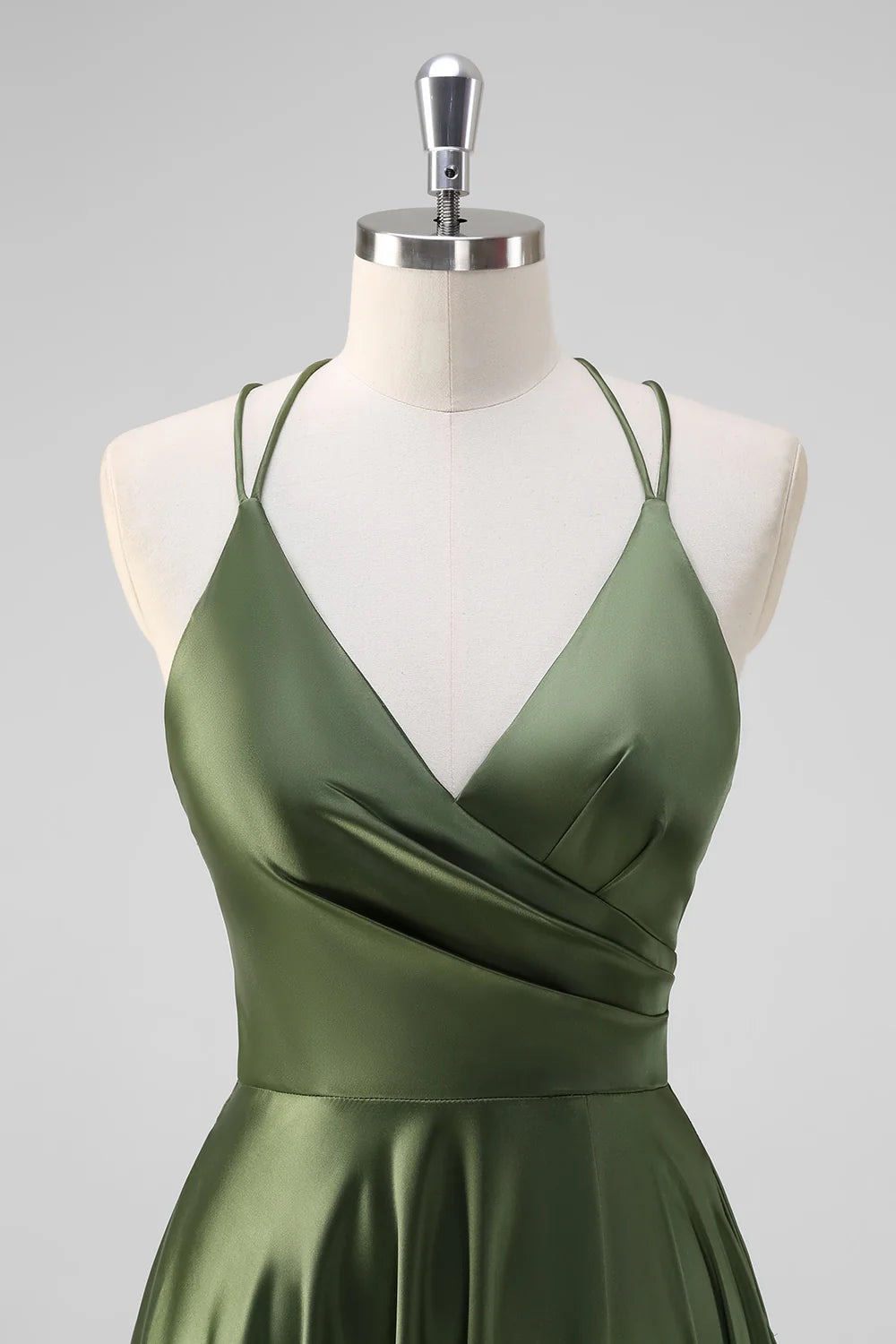 Olive A-Line Spaghetti Straps Long Dress with Slit