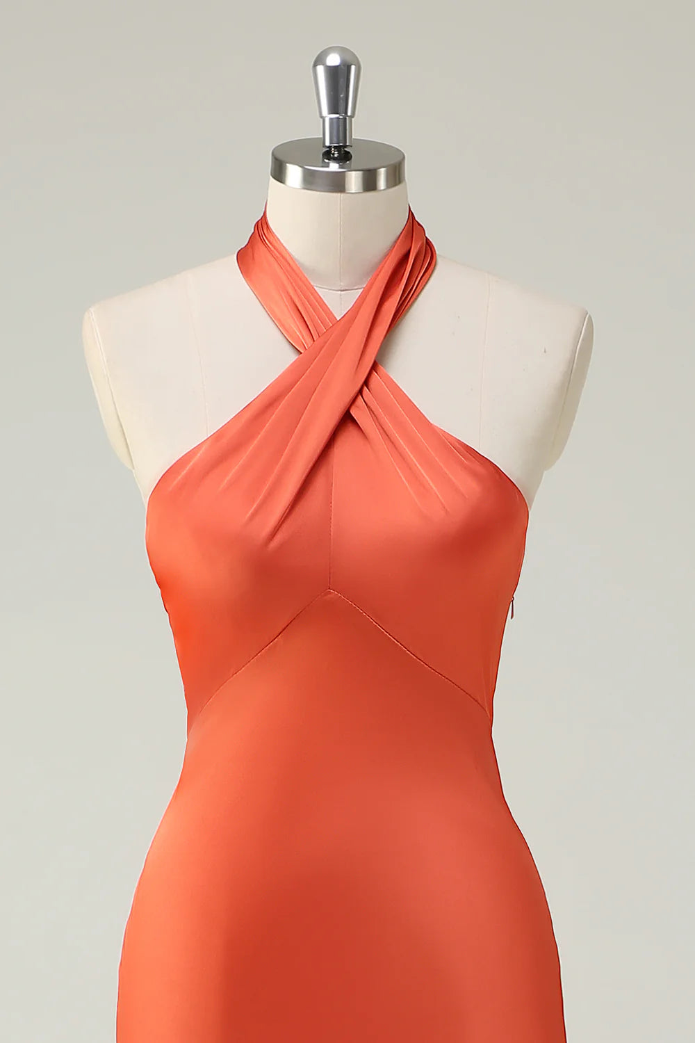 Orange Mermaid Halter Satin Long Dress