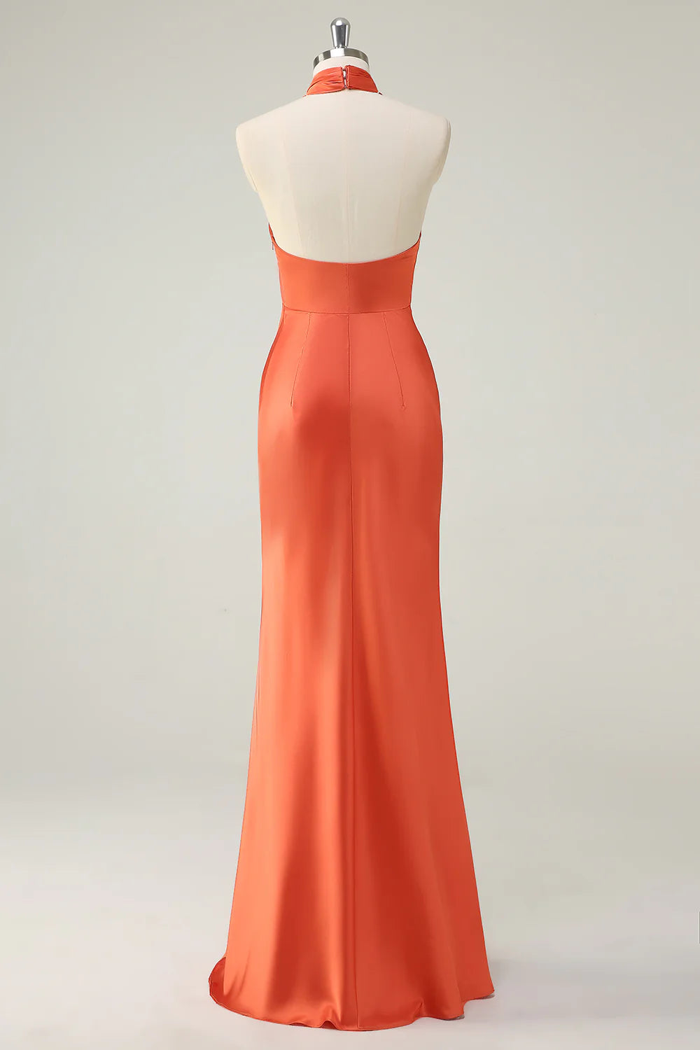 Orange Mermaid Halter Satin Long Dress
