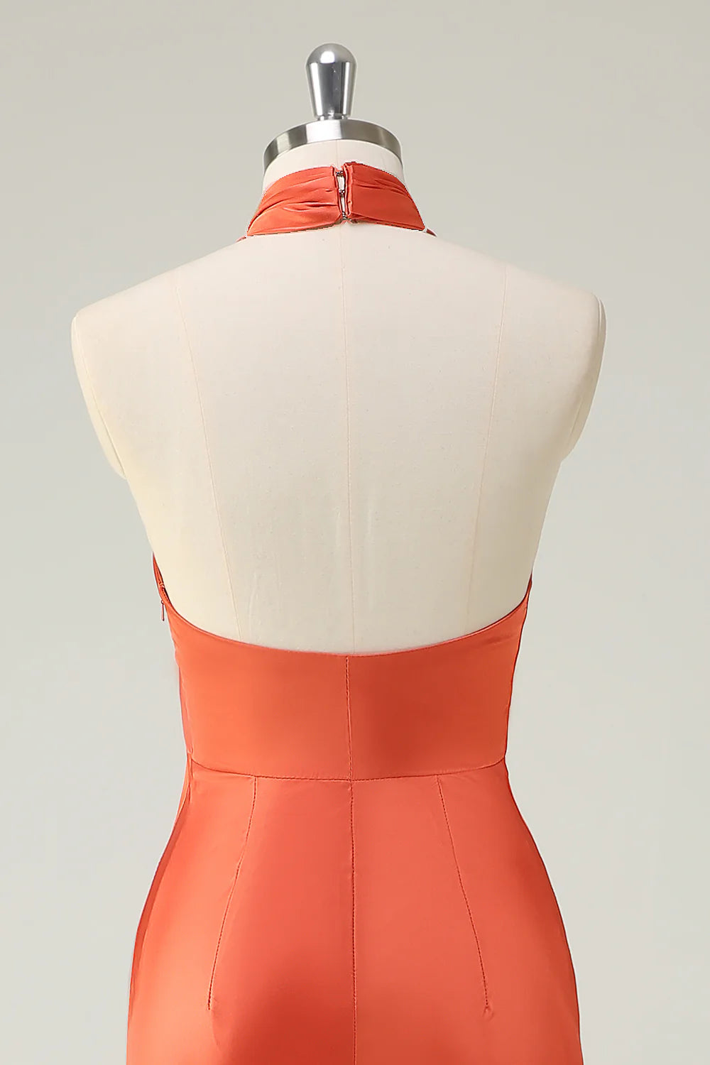 Orange Mermaid Halter Satin Long Dress