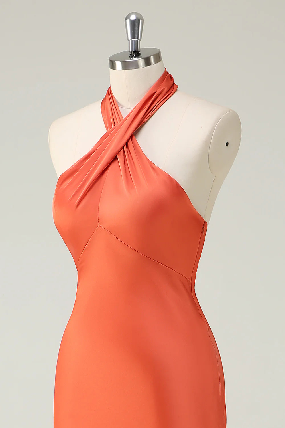 Orange Mermaid Halter Satin Long Dress