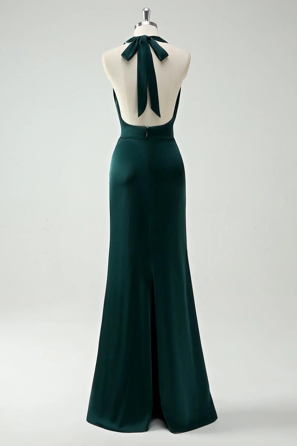 Halter Neck Pine Green Mermaid Long Dress with Slit