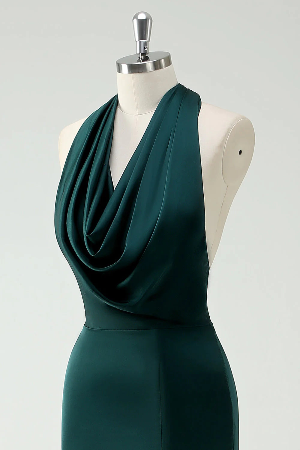 Halter Neck Pine Green Mermaid Long Dress with Slit