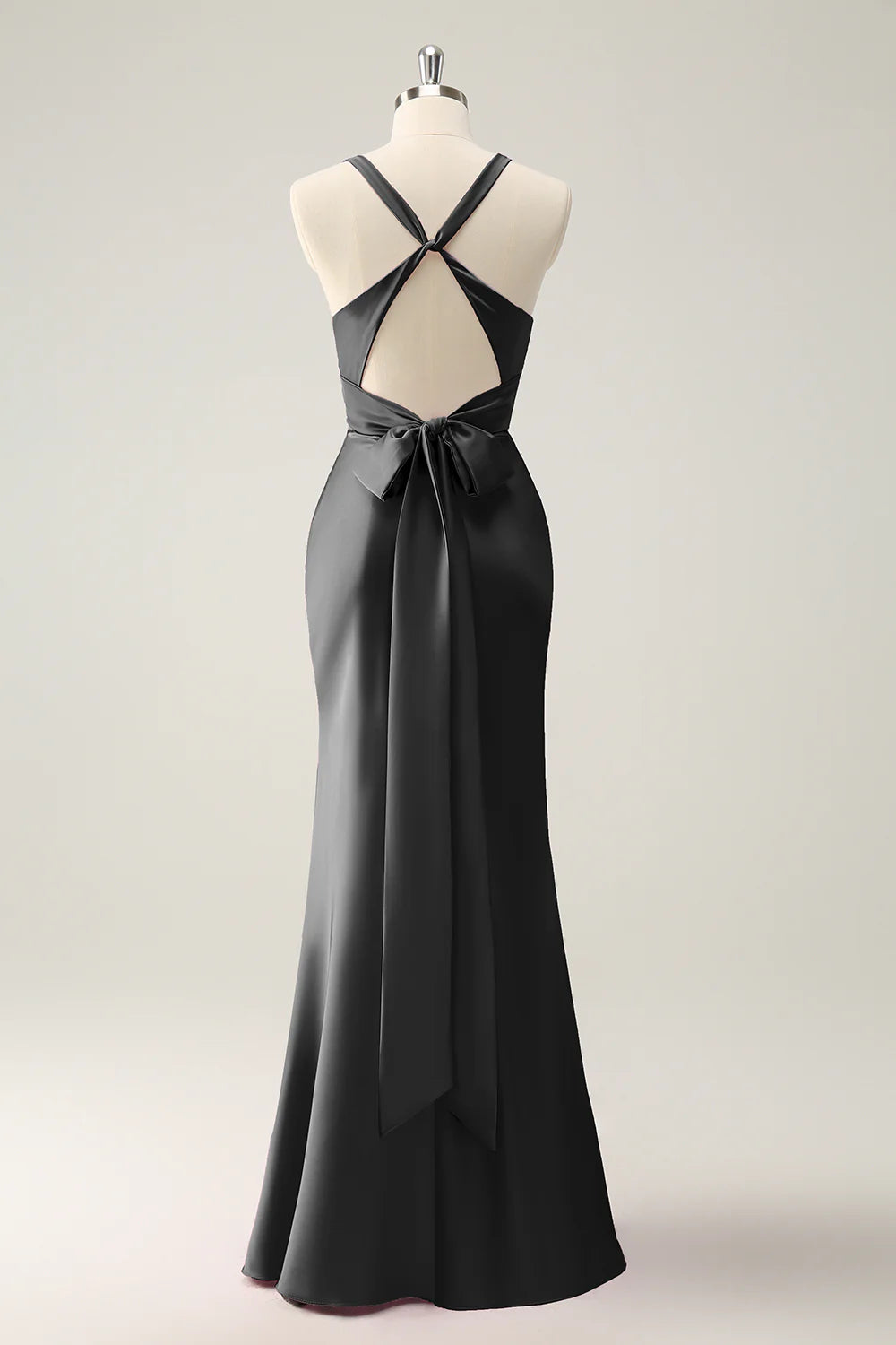 Black Mermaid V Neck Satin Long Dress