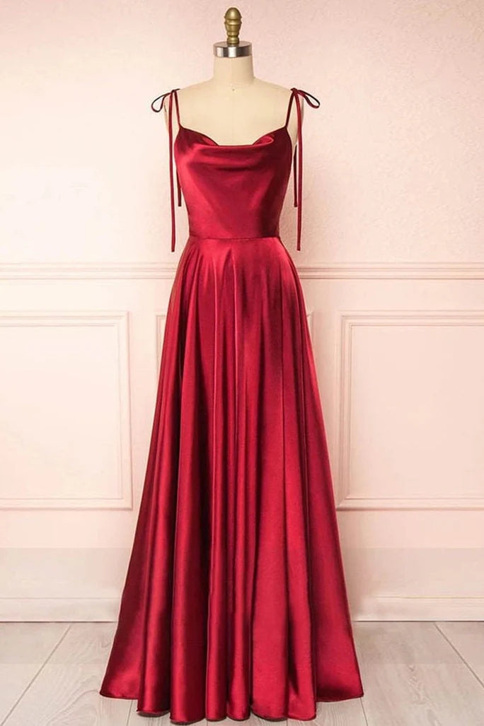 A-line Cowl Neck Silk Long Dress