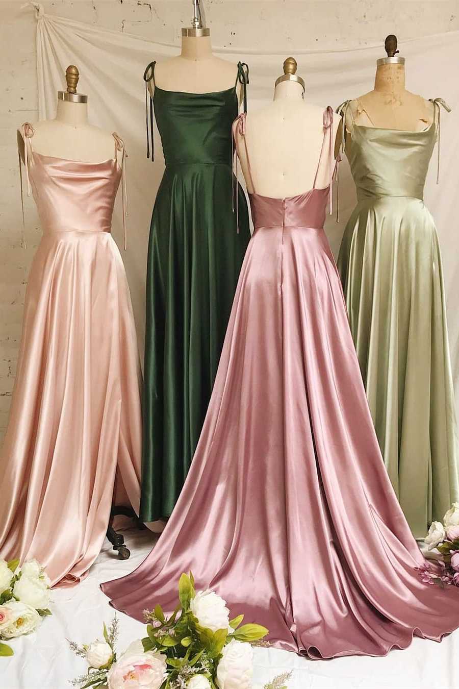 A-line Cowl Neck Silk Long Dress