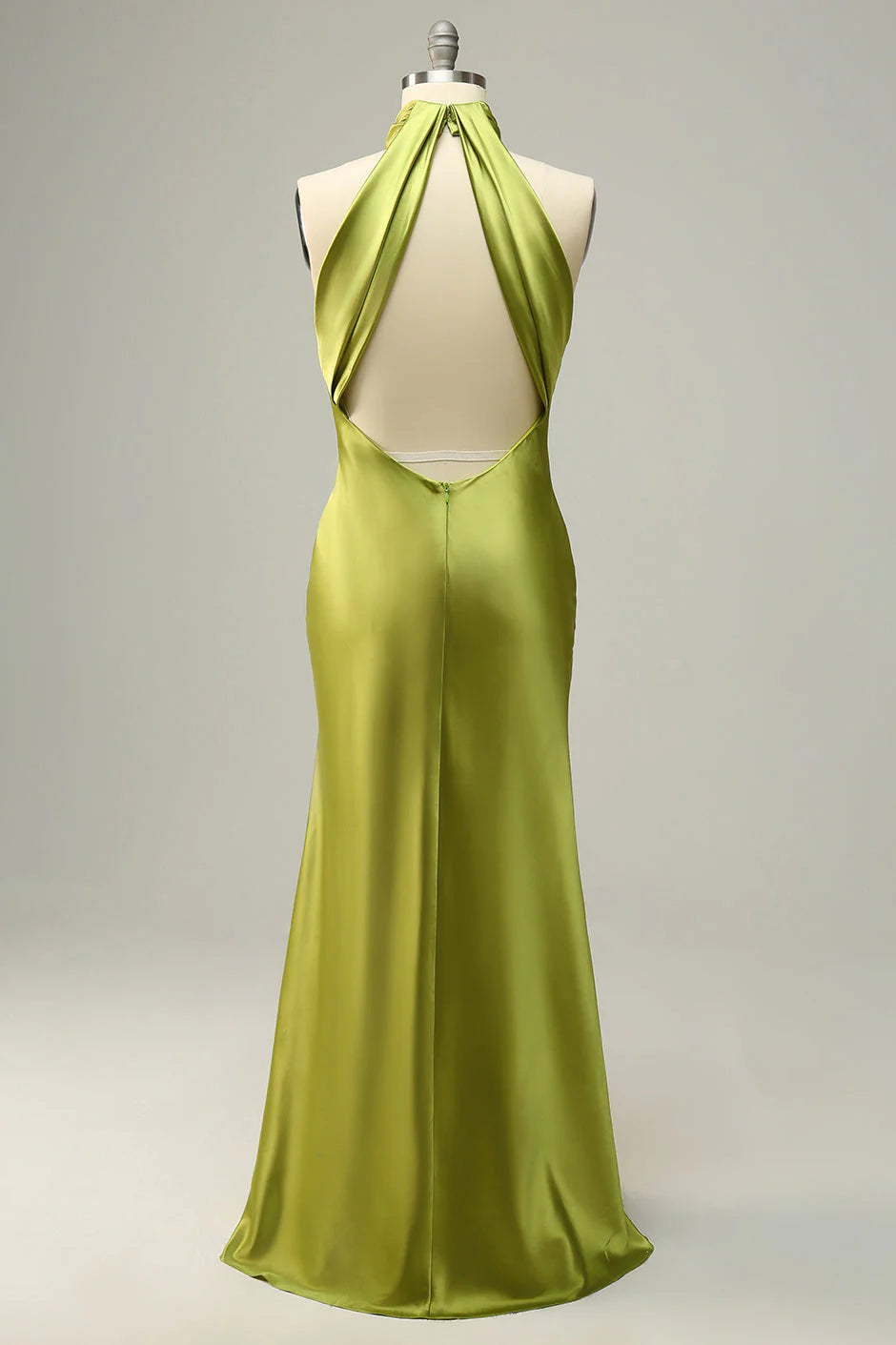 Halter Open Back Lemon Green Long Dress