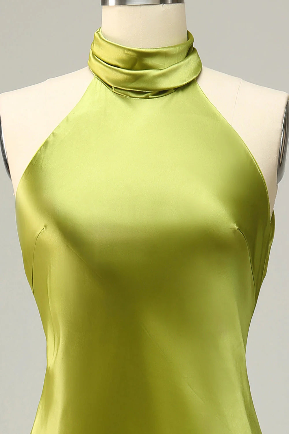 Halter Open Back Lemon Green Long Dress