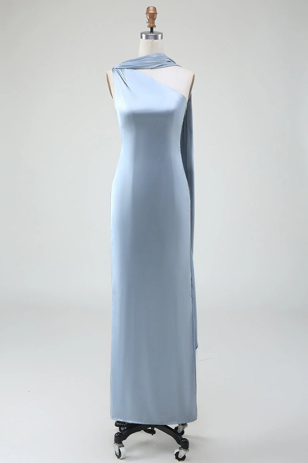 Blue Sheath One Shoulder Satin Long Dress