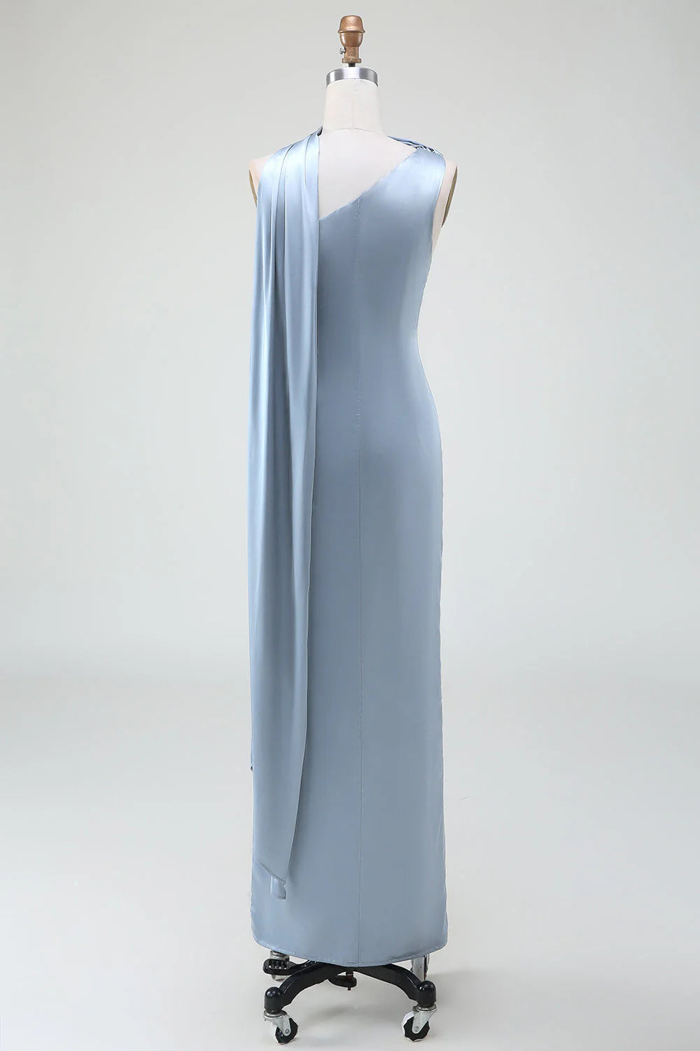 Blue Sheath One Shoulder Satin Long Dress