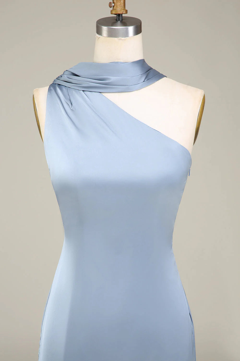 Blue Sheath One Shoulder Satin Long Dress
