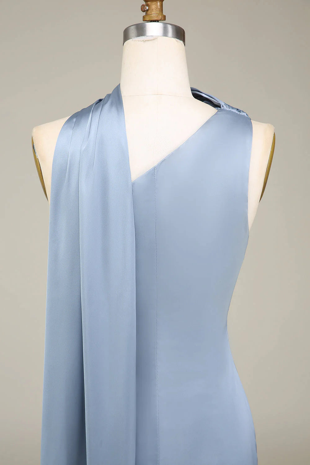 Blue Sheath One Shoulder Satin Long Dress