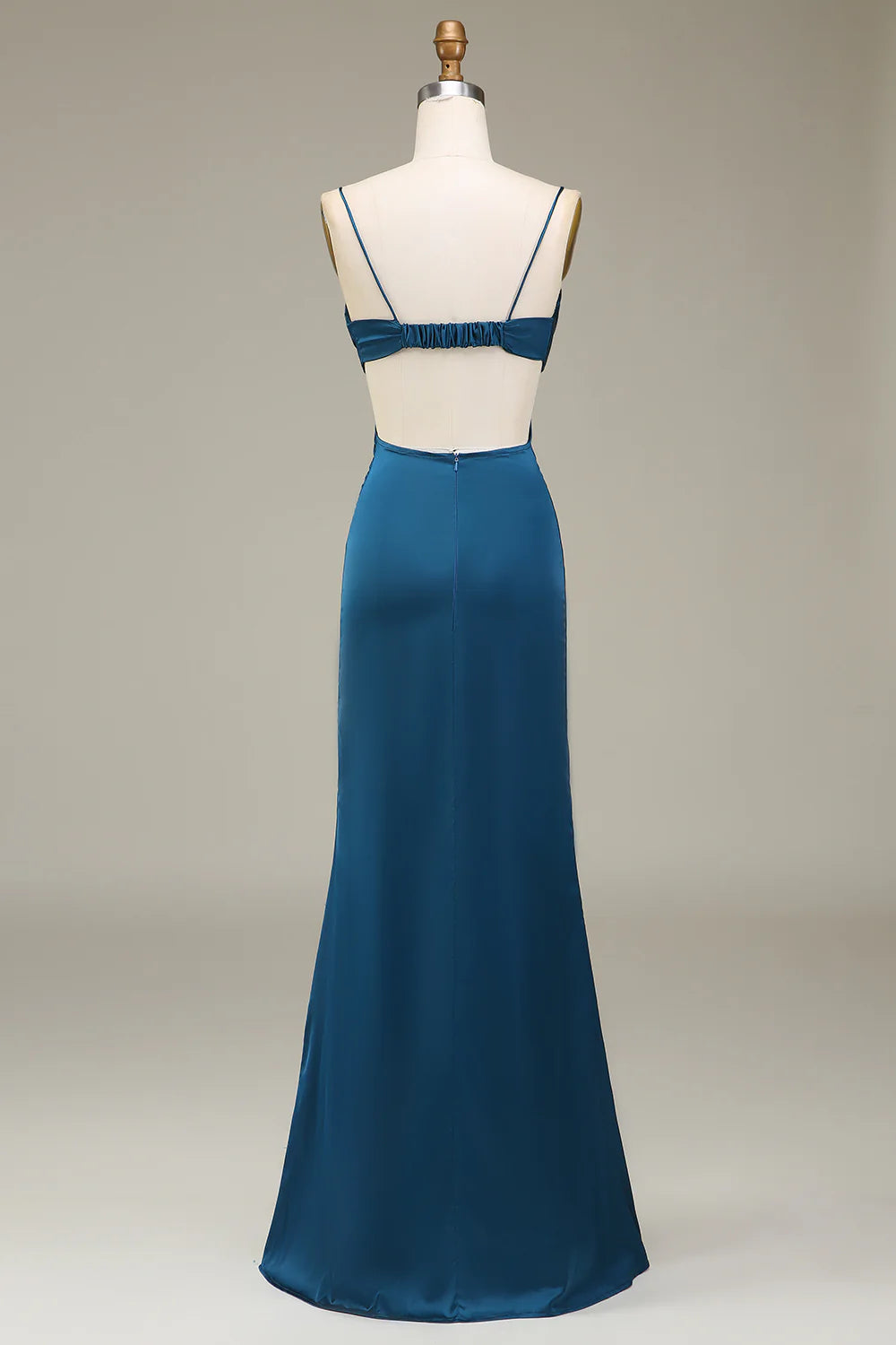 Peacock Sheath Spaghetti Straps Long Satin Dress