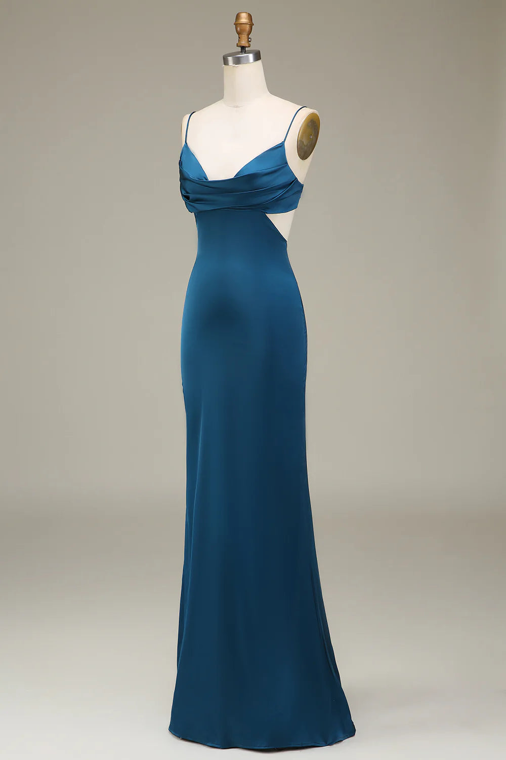 Peacock Sheath Spaghetti Straps Long Satin Dress