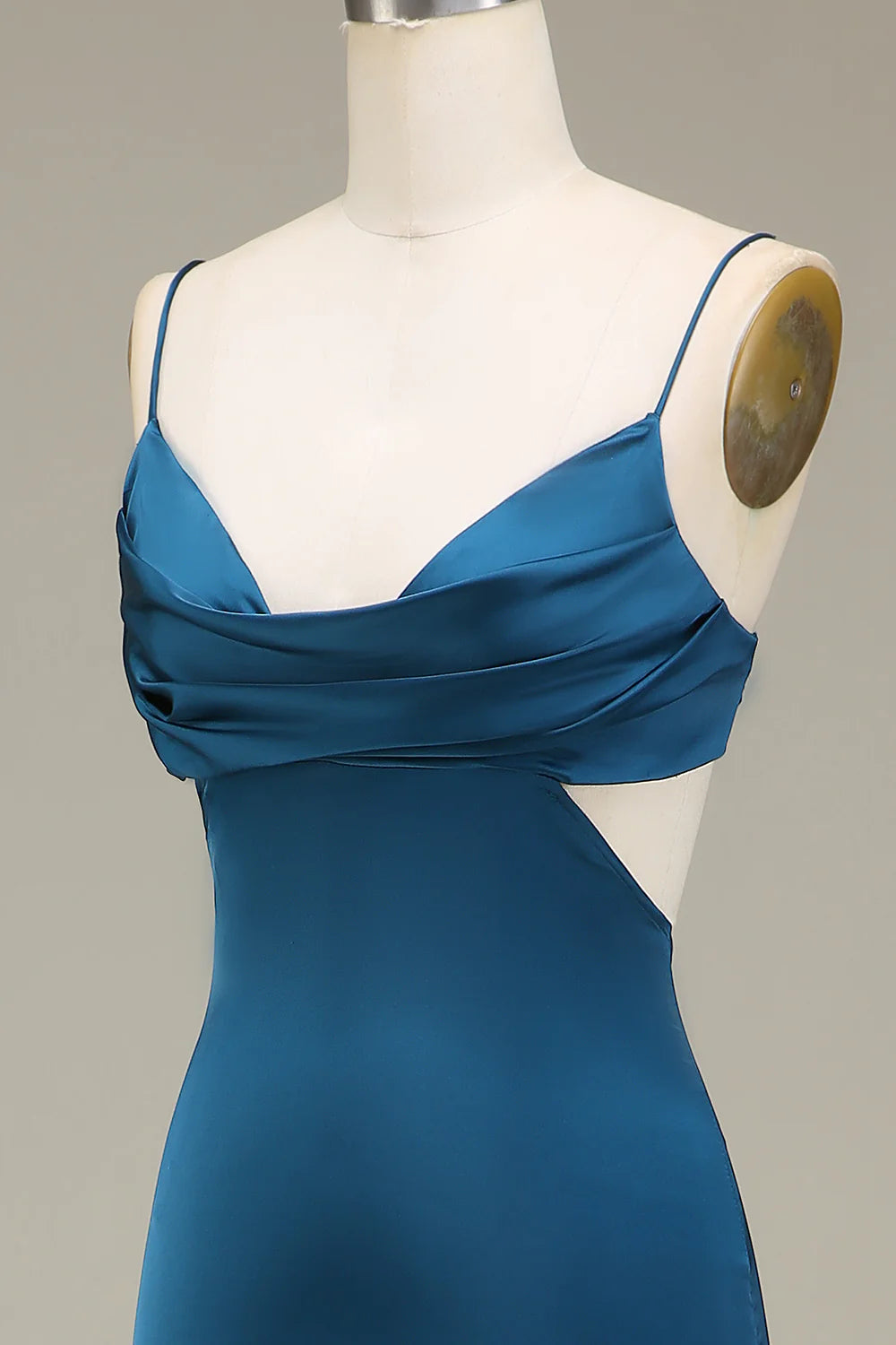 Peacock Sheath Spaghetti Straps Long Satin Dress