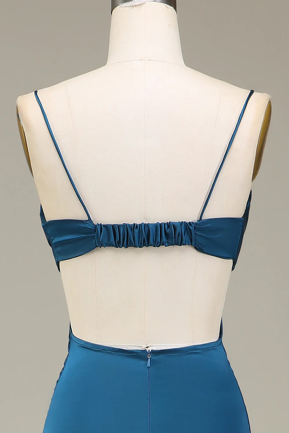 Peacock Sheath Spaghetti Straps Long Satin Dress