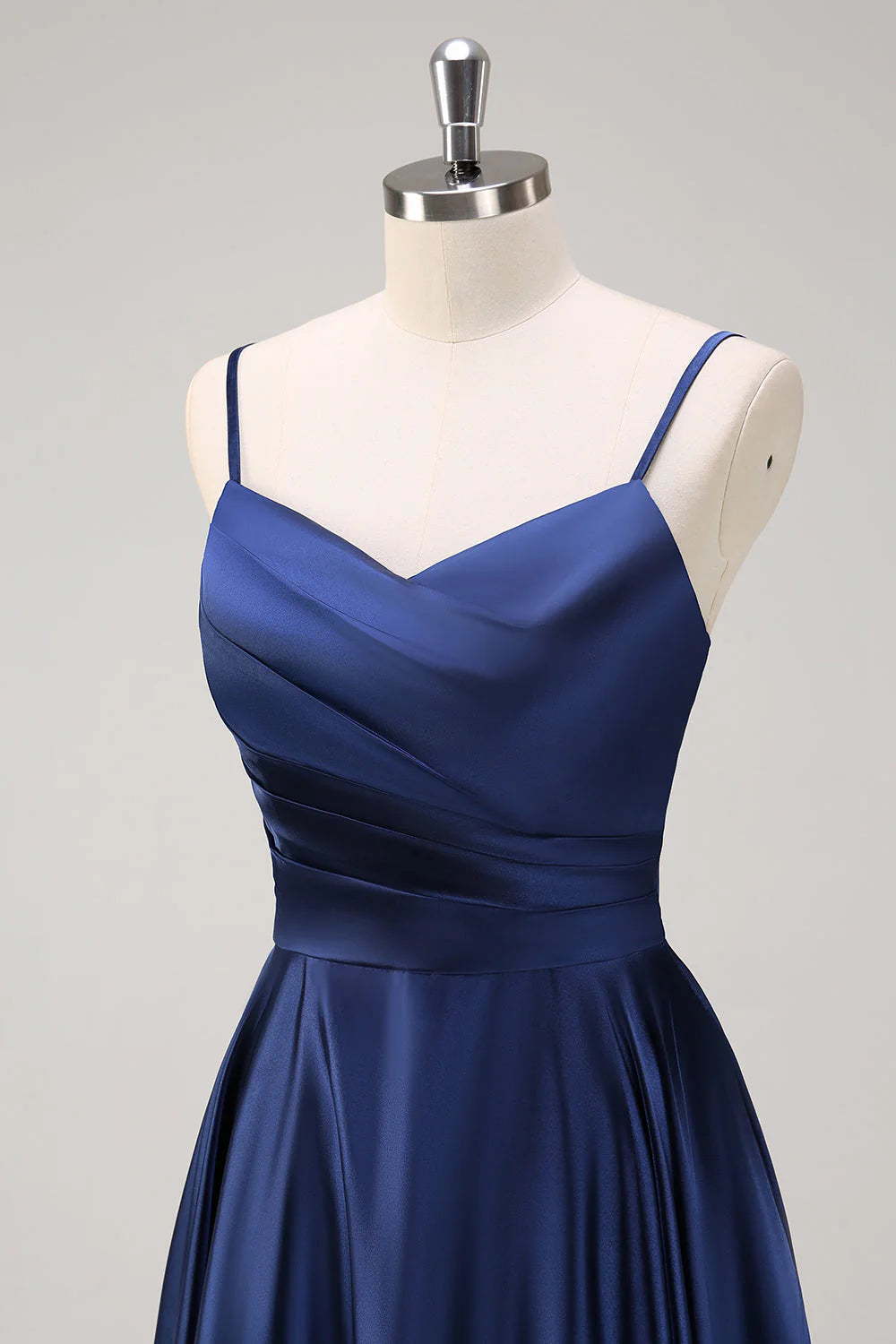 Navy A-Line Spaghetti Straps Tea Length Dress