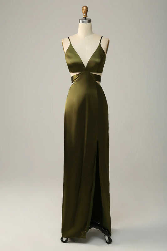 Spaghetti Straps Eucalyptus V neck Dress
