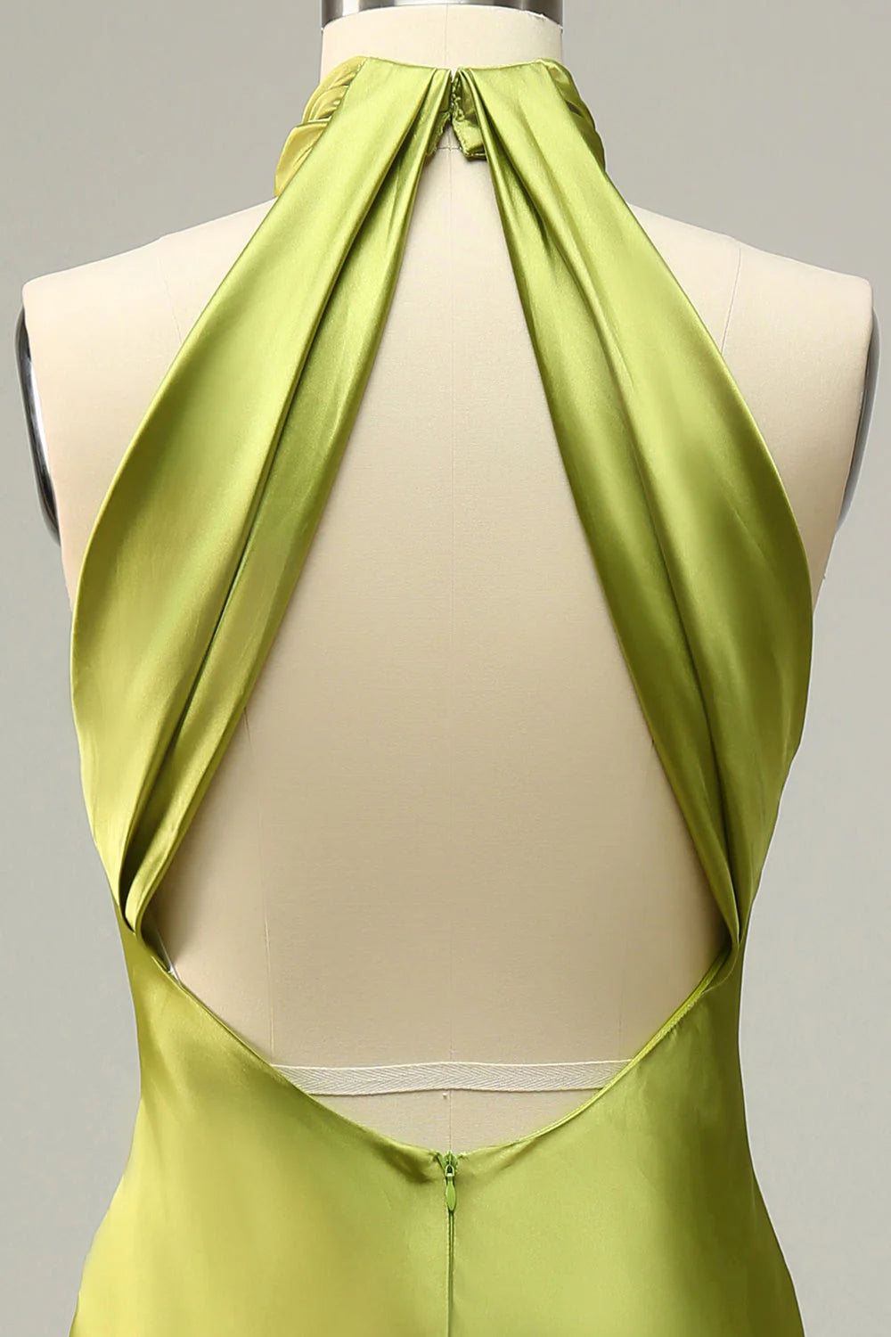 Halter Open Back Lemon Green Long Dress