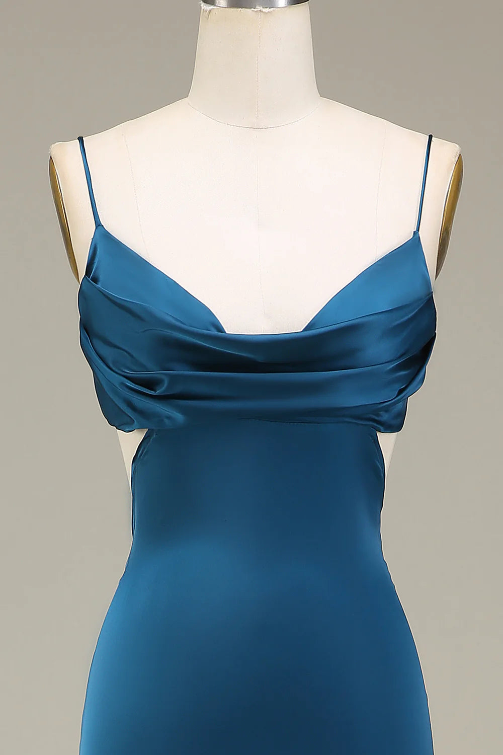 Peacock Sheath Spaghetti Straps Long Satin Dress