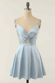 A-line V Neck Twist Knot Cut-Out Pleated Mini Dress